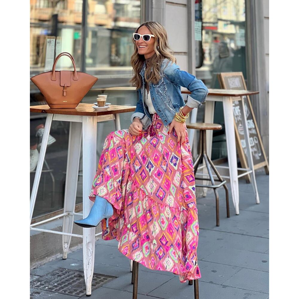 Blue Paisley‎ Print Long Flowy Tiered Maxi Skirt Womens size L Boho Peasant - Picture 5 of 5